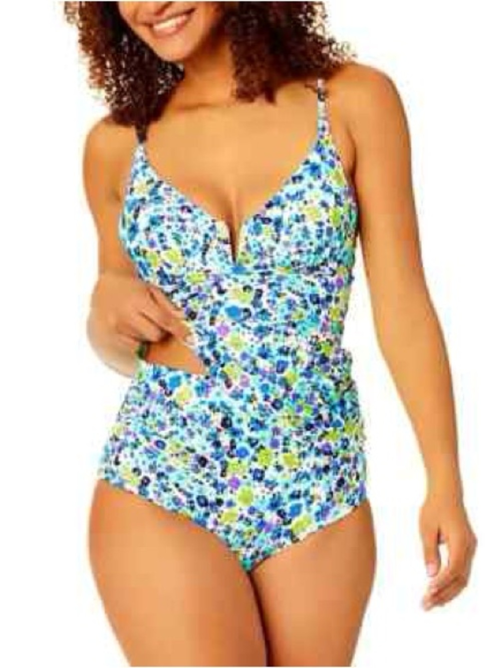 Anne Cole Blue and Green Floral Two Piece Swimsuit